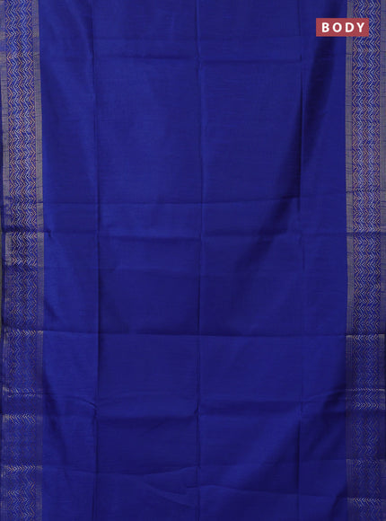 Semi dupion saree royal blue with plain body and silver & gold zari woven border