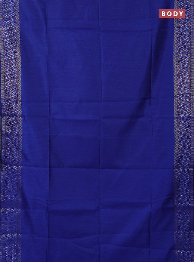 Semi dupion saree royal blue with plain body and silver & gold zari woven border