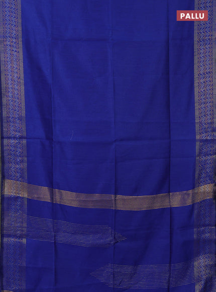 Semi dupion saree royal blue with plain body and silver & gold zari woven border