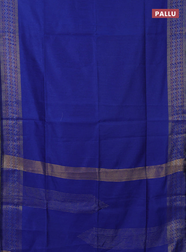 Semi dupion saree royal blue with plain body and silver & gold zari woven border