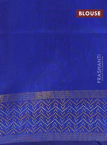 Semi dupion saree royal blue with plain body and silver & gold zari woven border