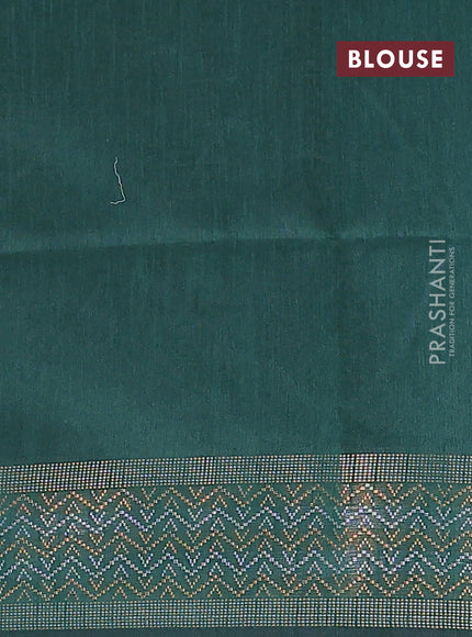 Semi dupion saree bottle green with plain body and silver & gold zari woven border