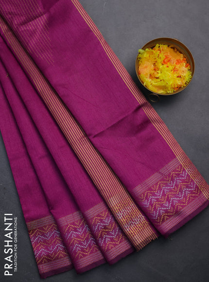 Semi dupion saree purple with plain body and silver & gold zari woven border