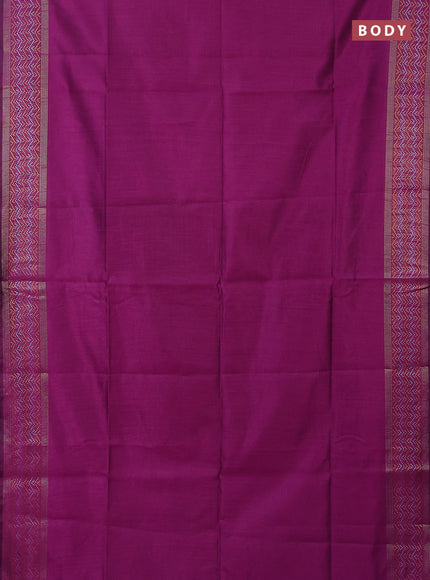 Semi dupion saree purple with plain body and silver & gold zari woven border