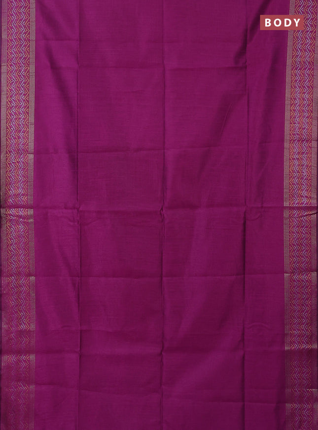 Semi dupion saree purple with plain body and silver & gold zari woven border