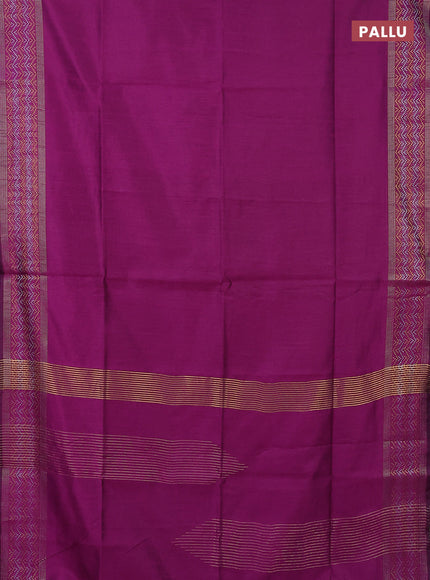 Semi dupion saree purple with plain body and silver & gold zari woven border