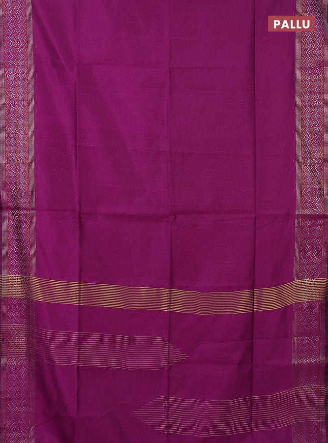 Semi dupion saree purple with plain body and silver & gold zari woven border