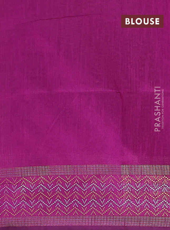 Semi dupion saree purple with plain body and silver & gold zari woven border