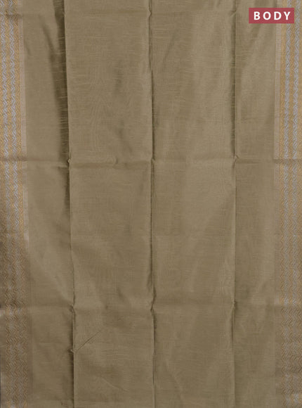 Semi dupion saree beige with plain body and silver & gold zari woven border