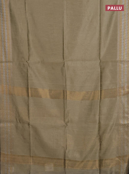 Semi dupion saree beige with plain body and silver & gold zari woven border