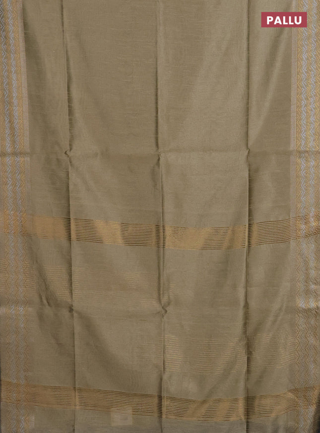 Semi dupion saree beige with plain body and silver & gold zari woven border