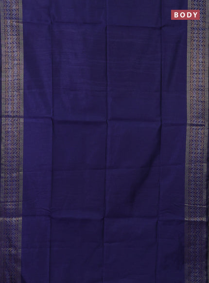 Semi dupion saree dark blue with plain body and silver & gold zari woven border