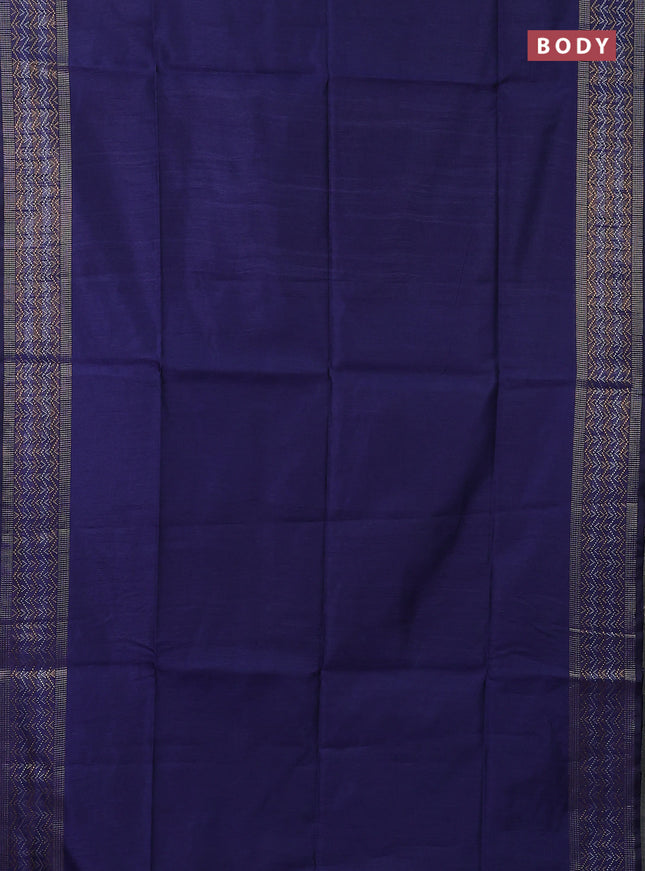 Semi dupion saree dark blue with plain body and silver & gold zari woven border