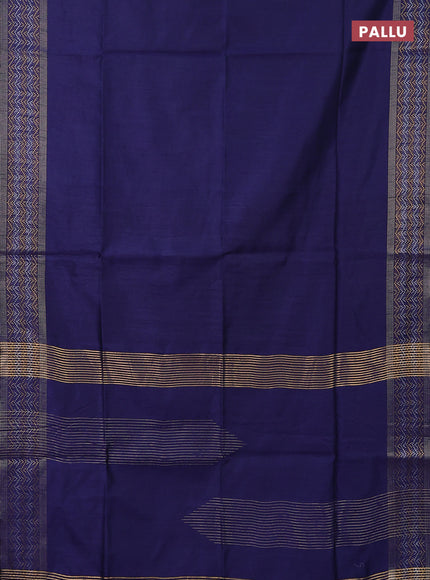 Semi dupion saree dark blue with plain body and silver & gold zari woven border