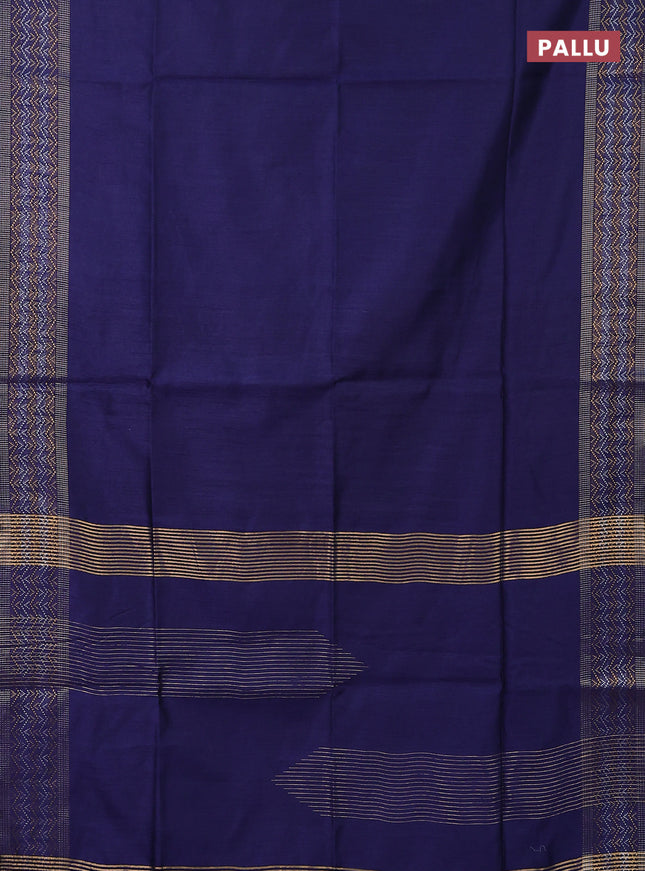Semi dupion saree dark blue with plain body and silver & gold zari woven border