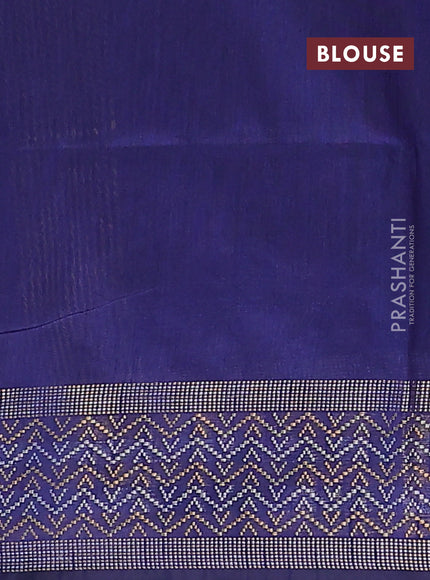 Semi dupion saree dark blue with plain body and silver & gold zari woven border