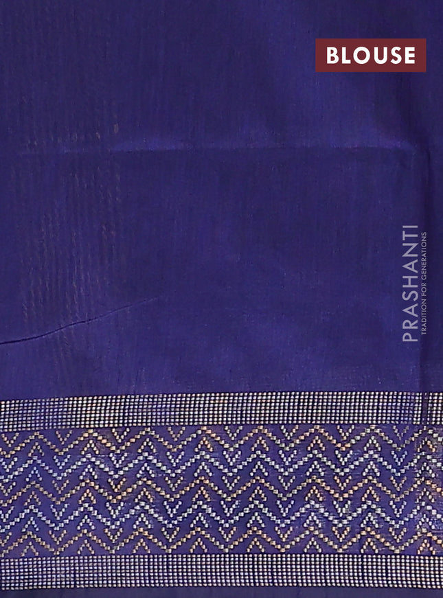 Semi dupion saree dark blue with plain body and silver & gold zari woven border