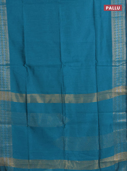 Semi dupion saree teal blue with plain body and silver & gold zari woven border