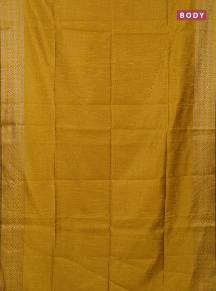 Semi dupion saree yellow with plain body and silver & gold zari woven border