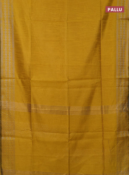 Semi dupion saree yellow with plain body and silver & gold zari woven border