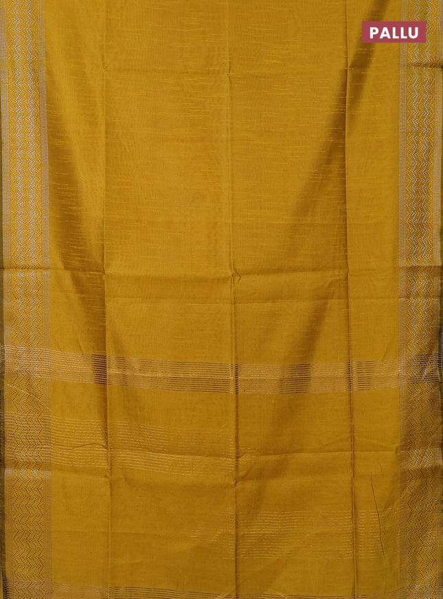 Semi dupion saree yellow with plain body and silver & gold zari woven border