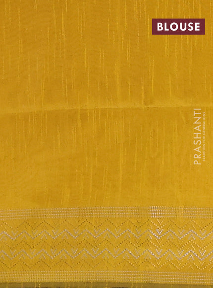 Semi dupion saree yellow with plain body and silver & gold zari woven border