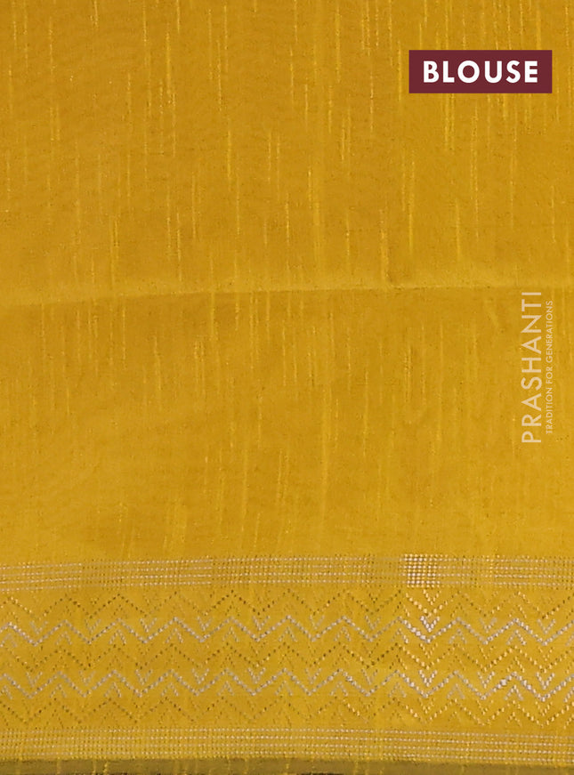 Semi dupion saree yellow with plain body and silver & gold zari woven border