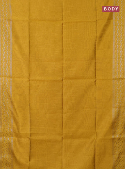 Semi dupion saree yellow and pink with plain body and silver & gold zari woven border