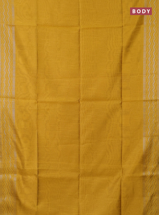 Semi dupion saree yellow and pink with plain body and silver & gold zari woven border