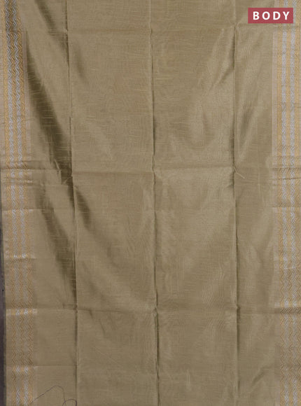 Semi dupion saree beige and navy blue with plain body and silver & gold zari woven border