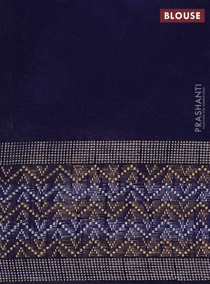 Semi dupion saree beige and navy blue with plain body and silver & gold zari woven border