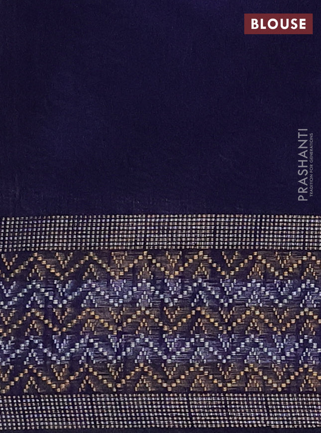 Semi dupion saree beige and navy blue with plain body and silver & gold zari woven border