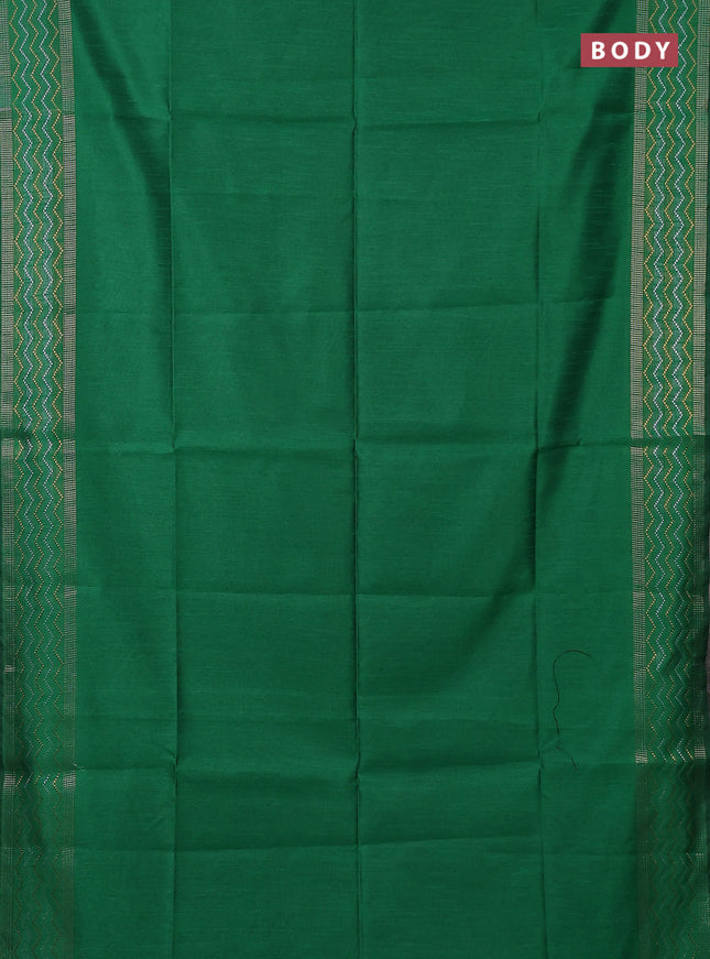 Semi dupion saree green and pink with plain body and silver & gold zari woven border