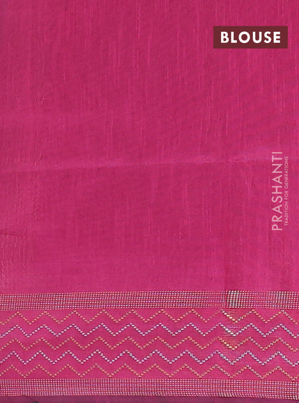 Semi dupion saree green and pink with plain body and silver & gold zari woven border