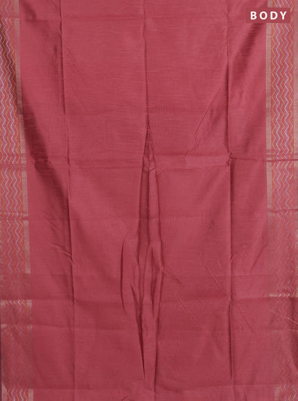 Semi dupion saree peach shade and blue with plain body and silver & gold zari woven border