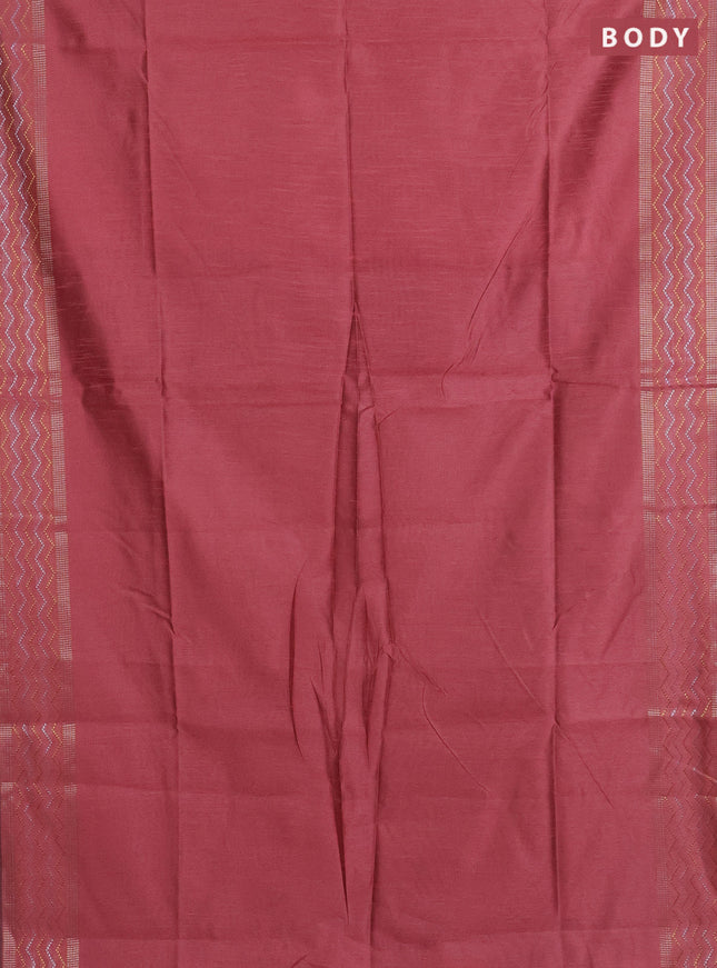 Semi dupion saree peach shade and blue with plain body and silver & gold zari woven border