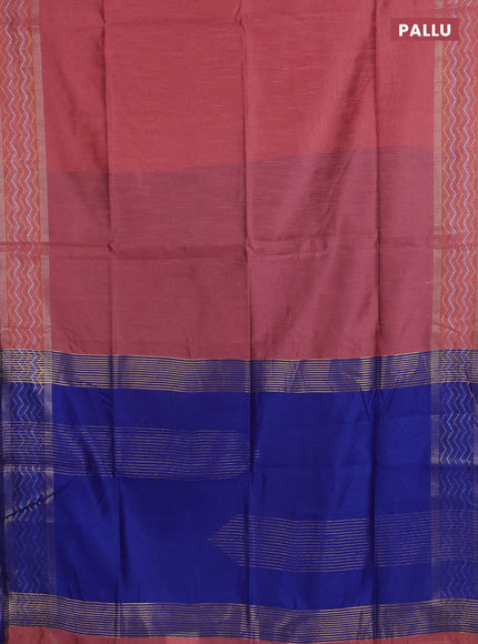 Semi dupion saree peach shade and blue with plain body and silver & gold zari woven border