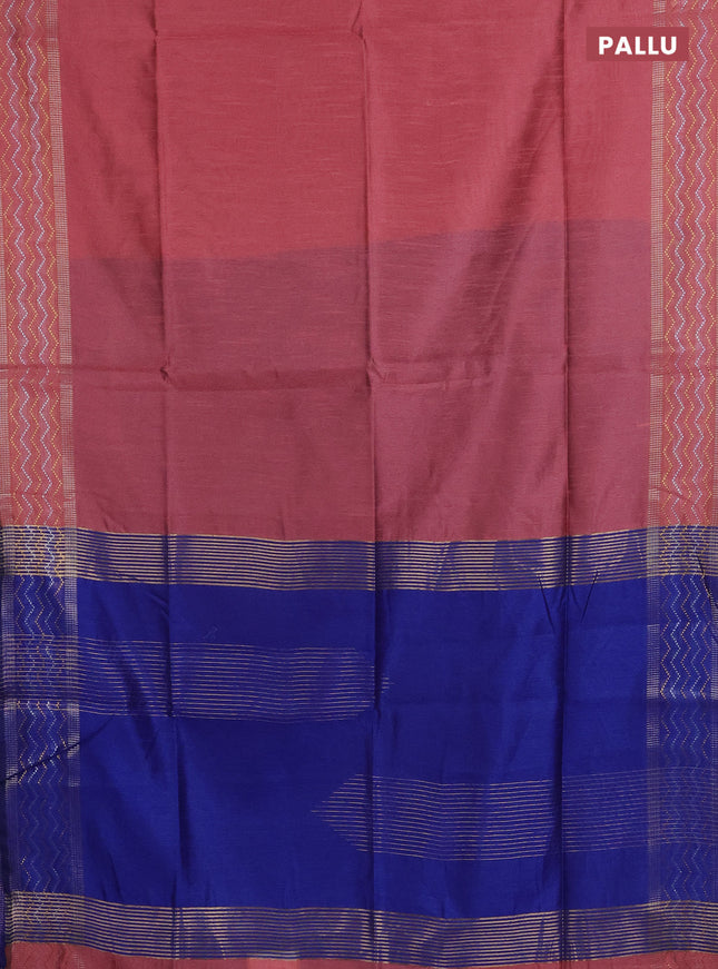 Semi dupion saree peach shade and blue with plain body and silver & gold zari woven border