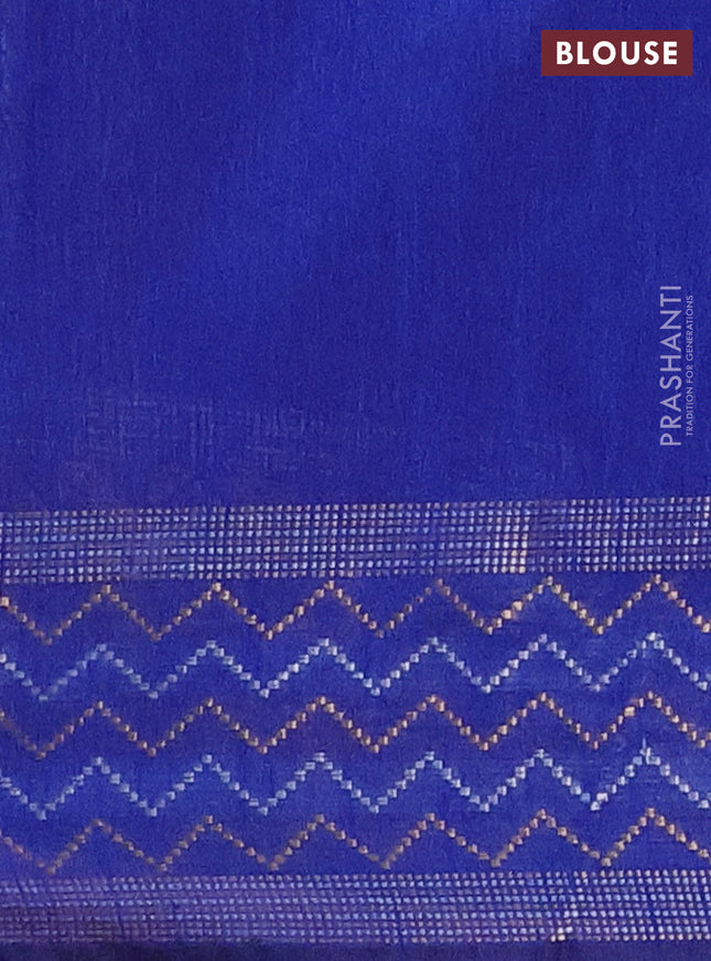 Semi dupion saree peach shade and blue with plain body and silver & gold zari woven border