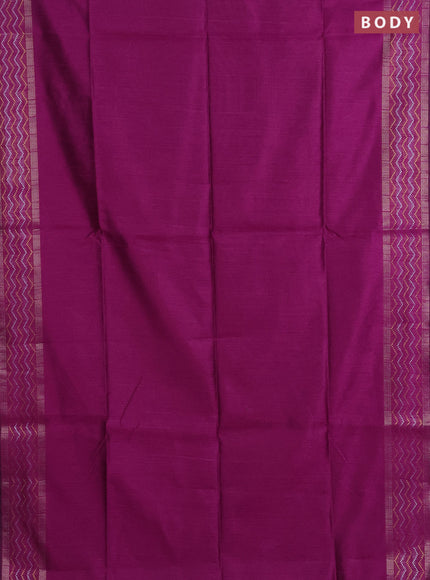 Semi dupion saree purple and orange with plain body and silver & gold zari woven border
