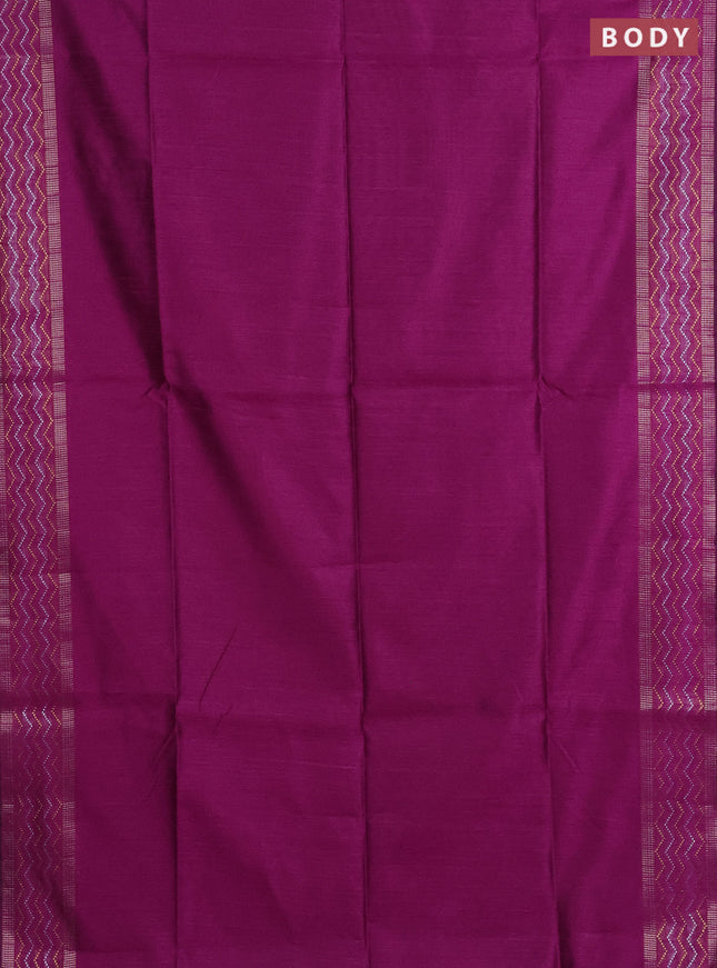 Semi dupion saree purple and orange with plain body and silver & gold zari woven border