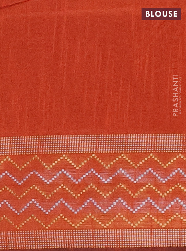 Semi dupion saree purple and orange with plain body and silver & gold zari woven border