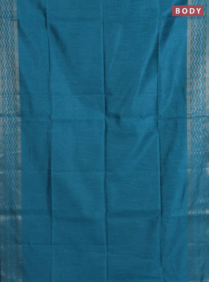 Semi dupion saree teal blue and blue with plain body and silver & gold zari woven border