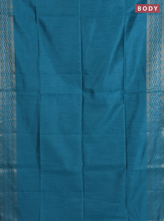 Semi dupion saree teal blue and blue with plain body and silver & gold zari woven border