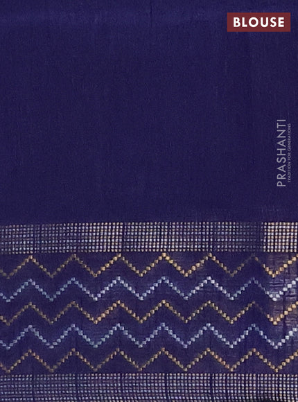 Semi dupion saree teal blue and blue with plain body and silver & gold zari woven border