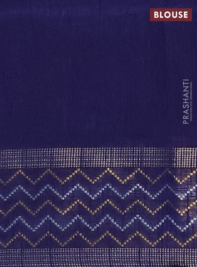 Semi dupion saree teal blue and blue with plain body and silver & gold zari woven border