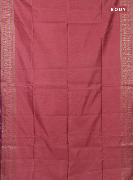 Semi dupion saree peach shade and purple with plain body and silver & gold zari woven border