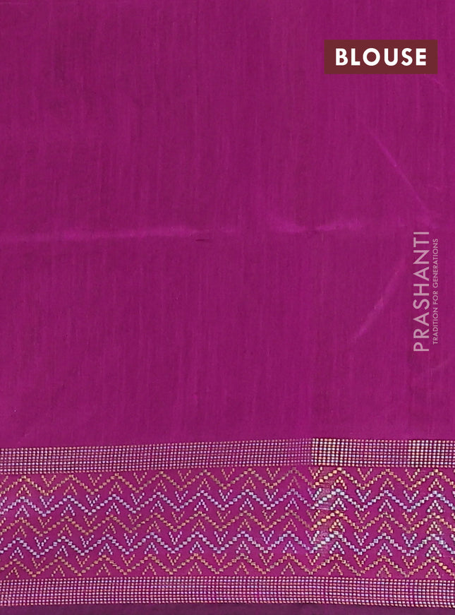 Semi dupion saree peach shade and purple with plain body and silver & gold zari woven border