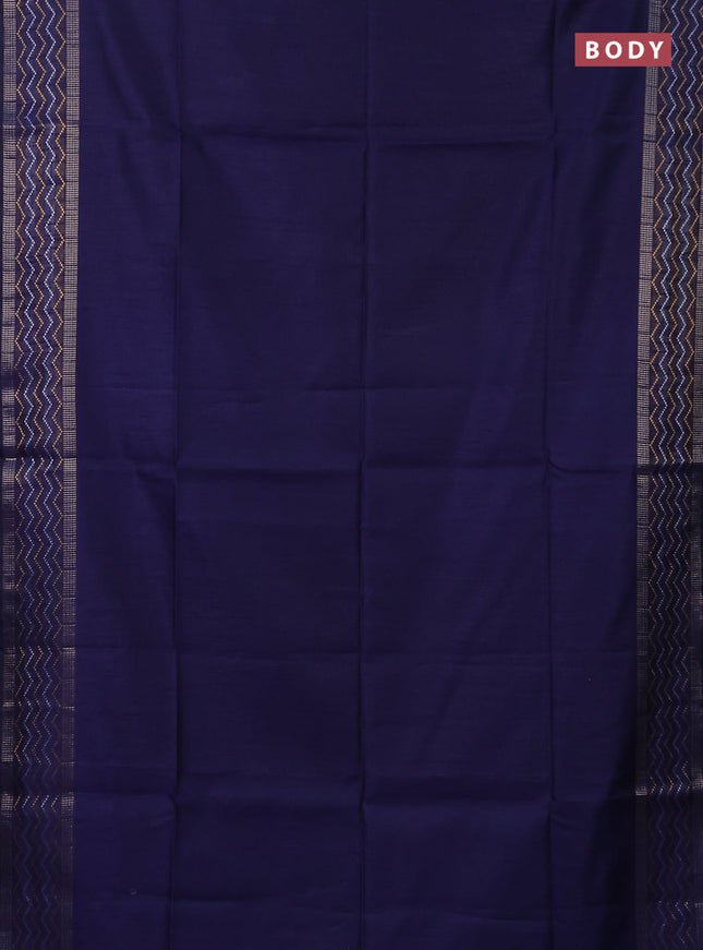 Semi dupion saree navy blue and teal blue with plain body and silver & gold zari woven border