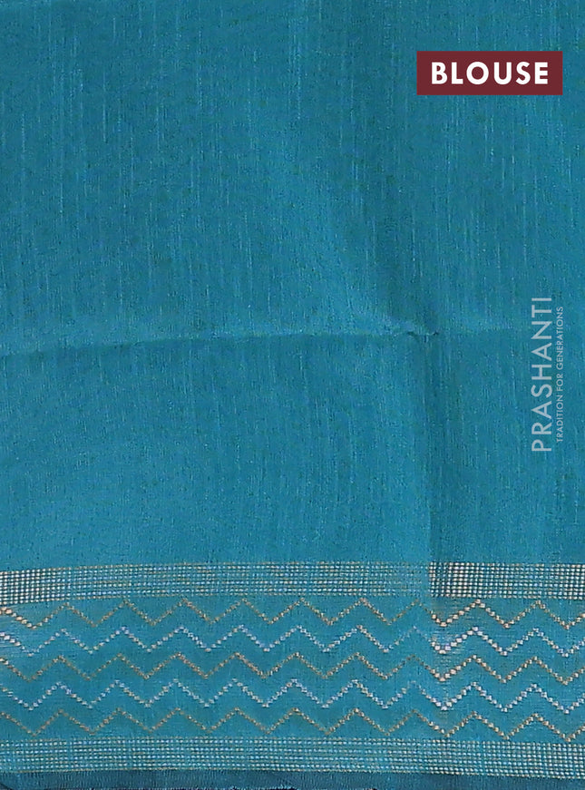 Semi dupion saree navy blue and teal blue with plain body and silver & gold zari woven border